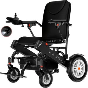 HASSKY 26 Miles Longer Travel Range Electric Wheelchairs for Adults LED Light Foldable Portable Lightweight Electric Wheelchair All Terrain Compact Powered Wheel Chairs Airline Approved