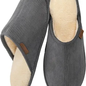 VeraCosy Men's Comfy Corduroy Memory Foam Scuff Slippers Soft Faux Fur Lined House Shoes with Anti-Skid Lightweight Sole