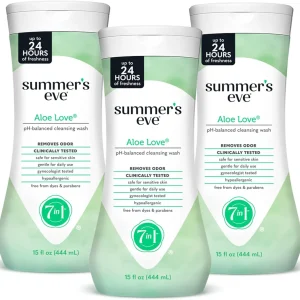 Summer's Eve Aloe Love All-Over Daily Feminine Wash, Gentle pH-Balanced Body Wash for Women Removes Vaginal Odor, 15 Fl Oz, Pack of 3