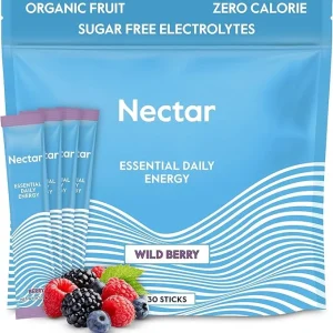 Nectar Energy Booster - Organic Caffeine, B12 & Electrolytes - Sugar Free & Zero Calorie – Healthy Coffee, Energy Drink & Soda Alternative – Hydration & Energy Supplement (Berry 30 Powder Packets)